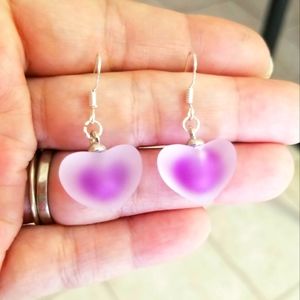 Sterling Silver Earrings Purple Glass Heart Earrings Handmade Jewelry Gifts